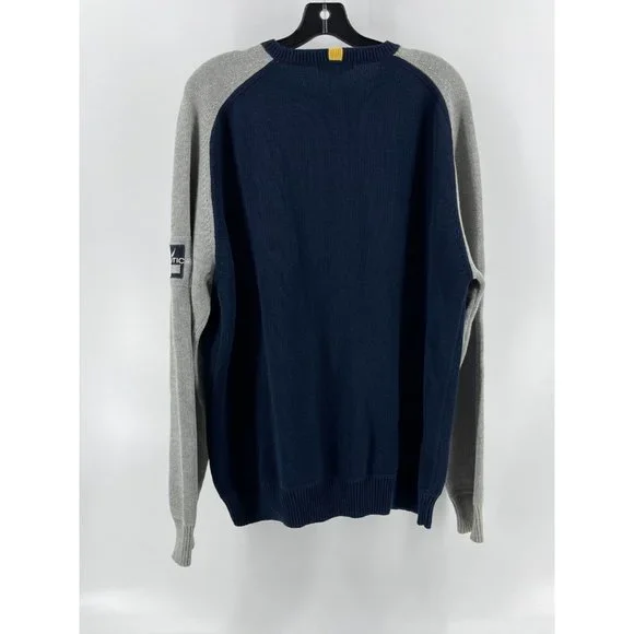 Nautica Men's 100% Cotton Navy Blue Gray Long Sleeve Knit Sweater Size Medium - Picture 3 of 9